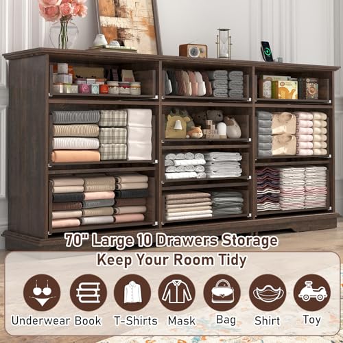 White 10 Drawer Wood Dresser with Charging Station O382