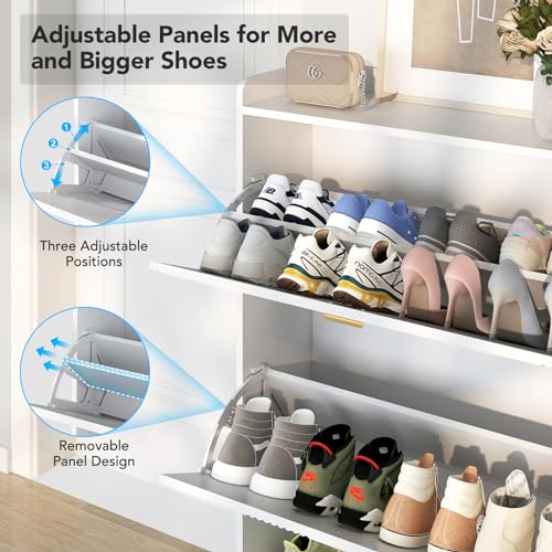 White 3 Flip Drawers Wooden Shoe Cabinet, Holds 28 Pairs G650264