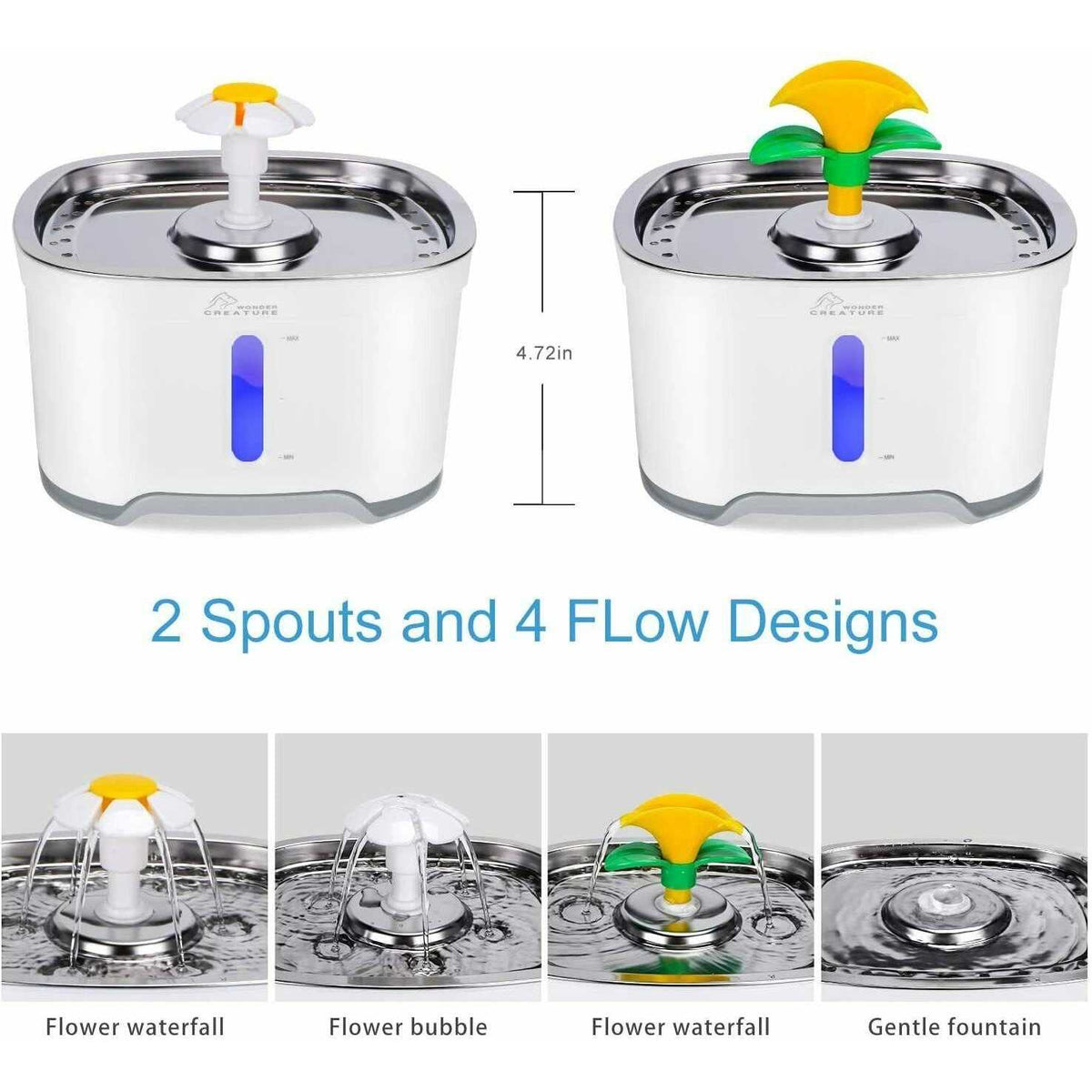 84oz Stainless Steel Cat Fountain with Water Level Window and LED Light Z9646