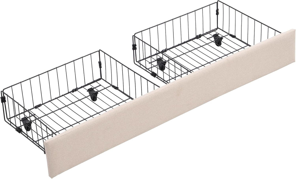 Beige Queen Size Platform Bed Frame with Lift Up Storage and 2 Drawers E7894