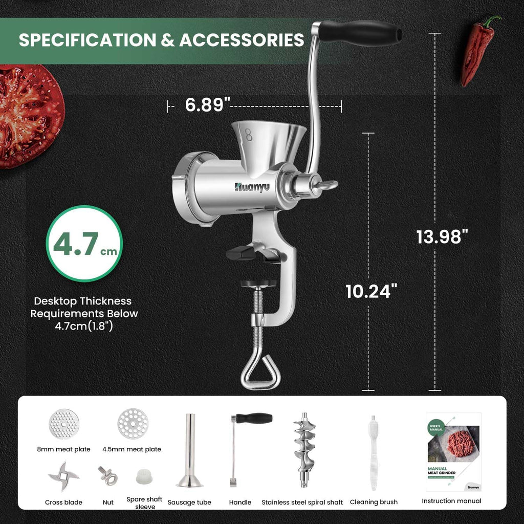 Manual Stainless Steel Compact Meat Mincer Sausage Stuffer Hand-Cranked Meat Grinding Machine M8 J805