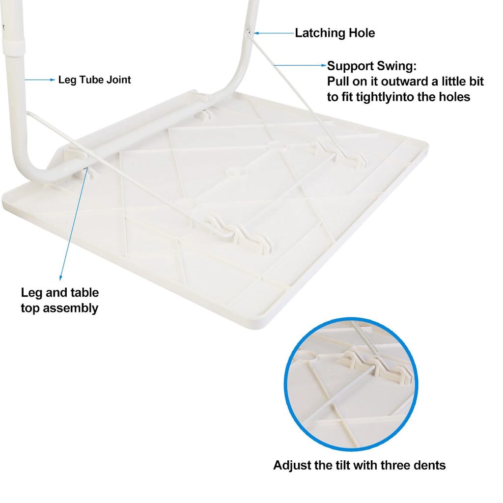 White Folding Snack TV Tray Table, Adjustable Height & Angle Tray, 20" x 15" W15248