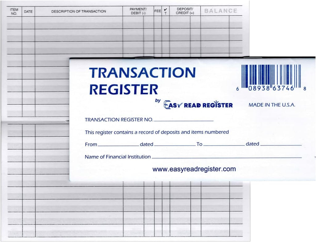 Checkbook Registers Ledger Transaction Log U11598