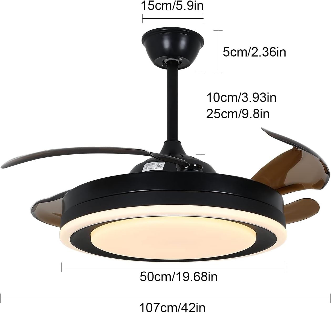42 Inch Retractable Ceiling Fan with Lights Remote Silent Motor 6 Speed 3 Color Change Timer X69995