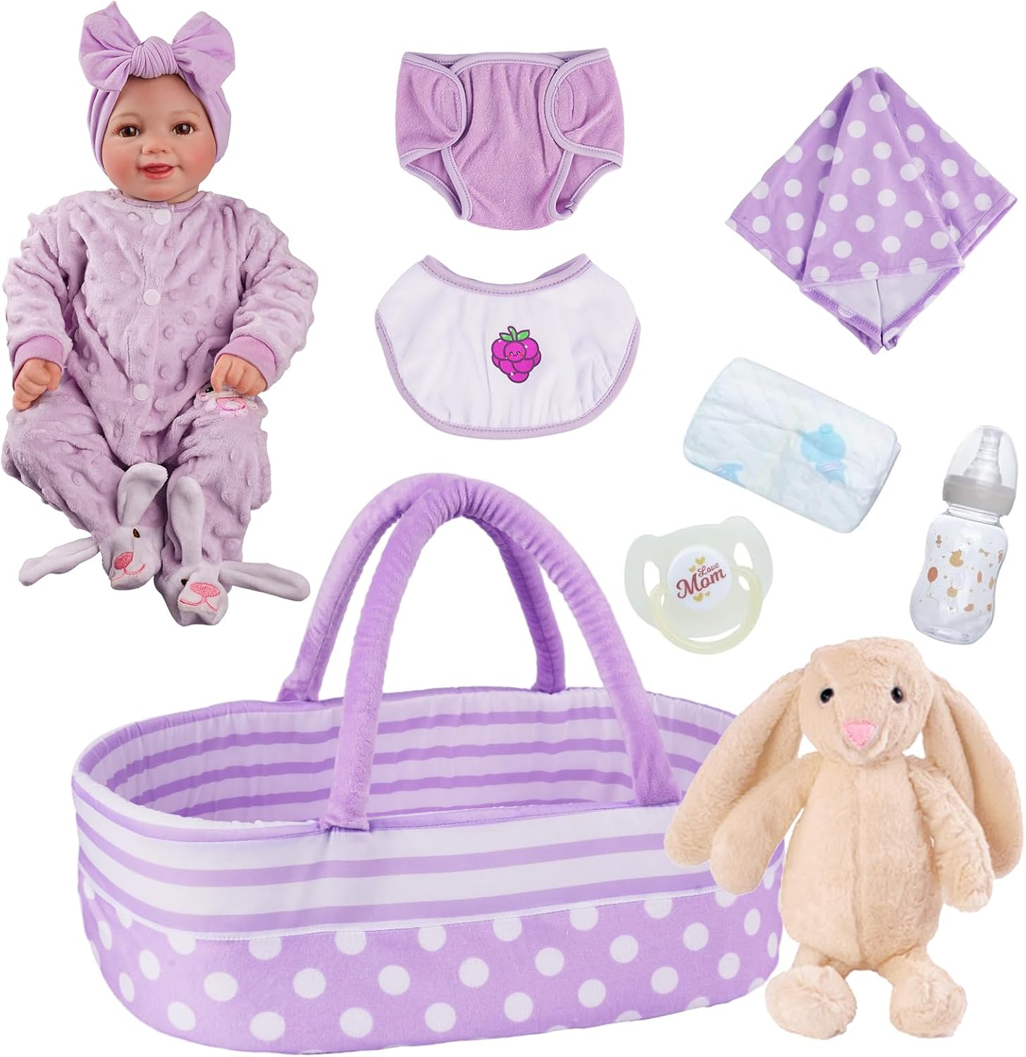 17 Inch Soft Body Reborn Baby Doll with Basket I28044