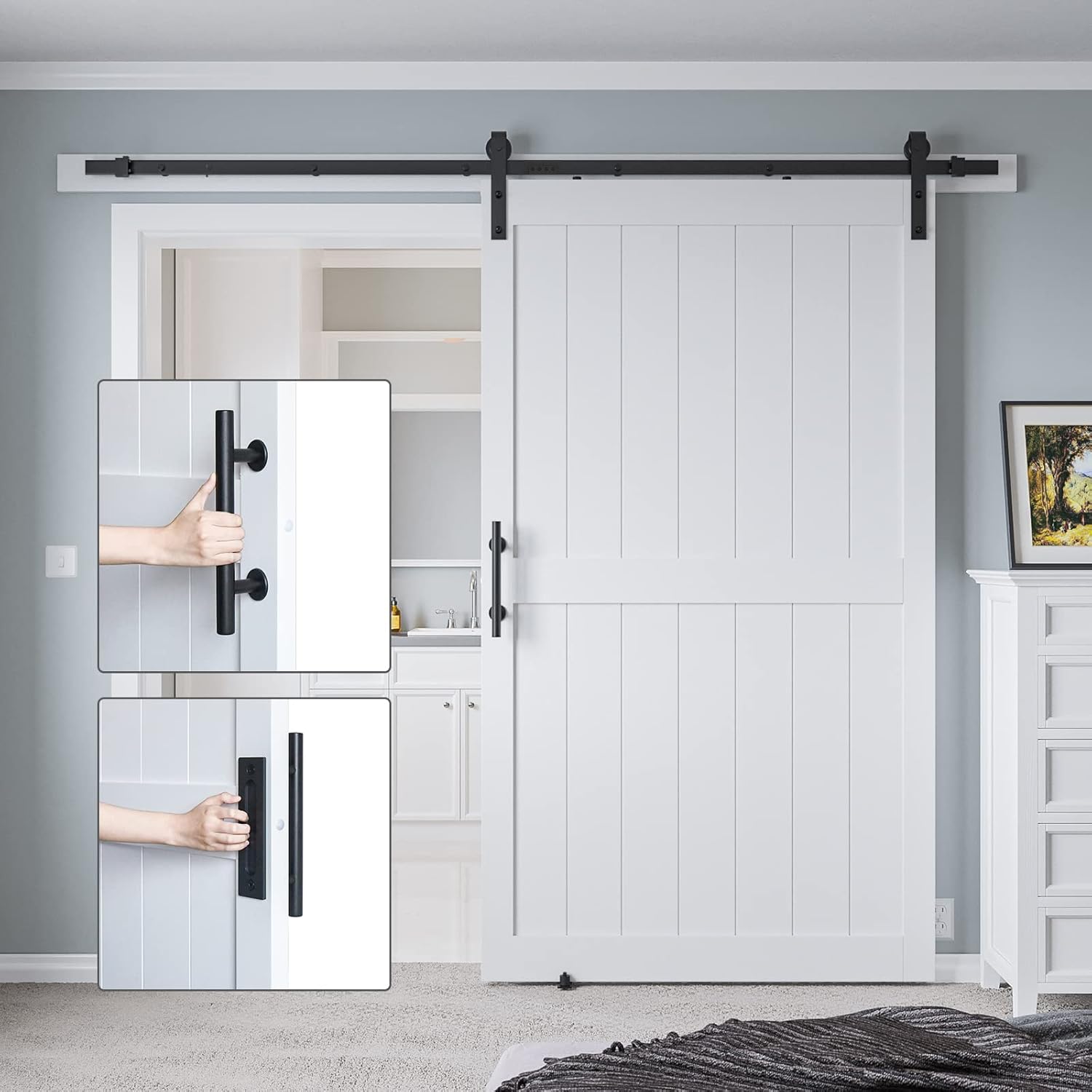 White MDF Sliding Barn Door with Hardware Kit O1940