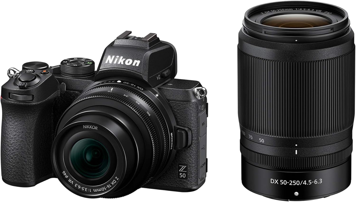 Mirrorless Camera Bundle with 16-50mm Lens, 50-250mm Lens, Mount Adapter and 64GB Memory Card (5 Items) U6106