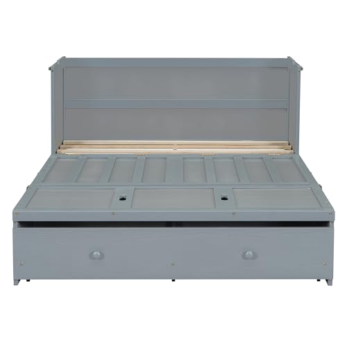 Espresso Wood Queen Size Murphy Bed with Drawers F272133