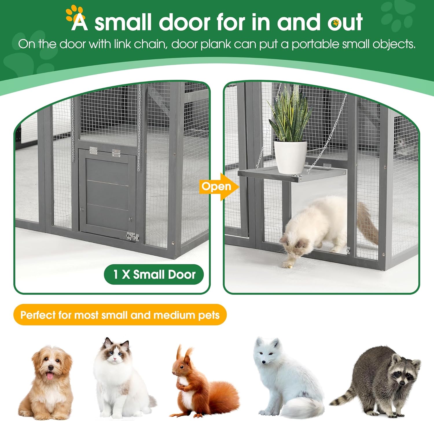 Large Cat Cage Outdoor Wooden Catio Enclosure Patio Cat Run House with Weatherproof Roof M79044