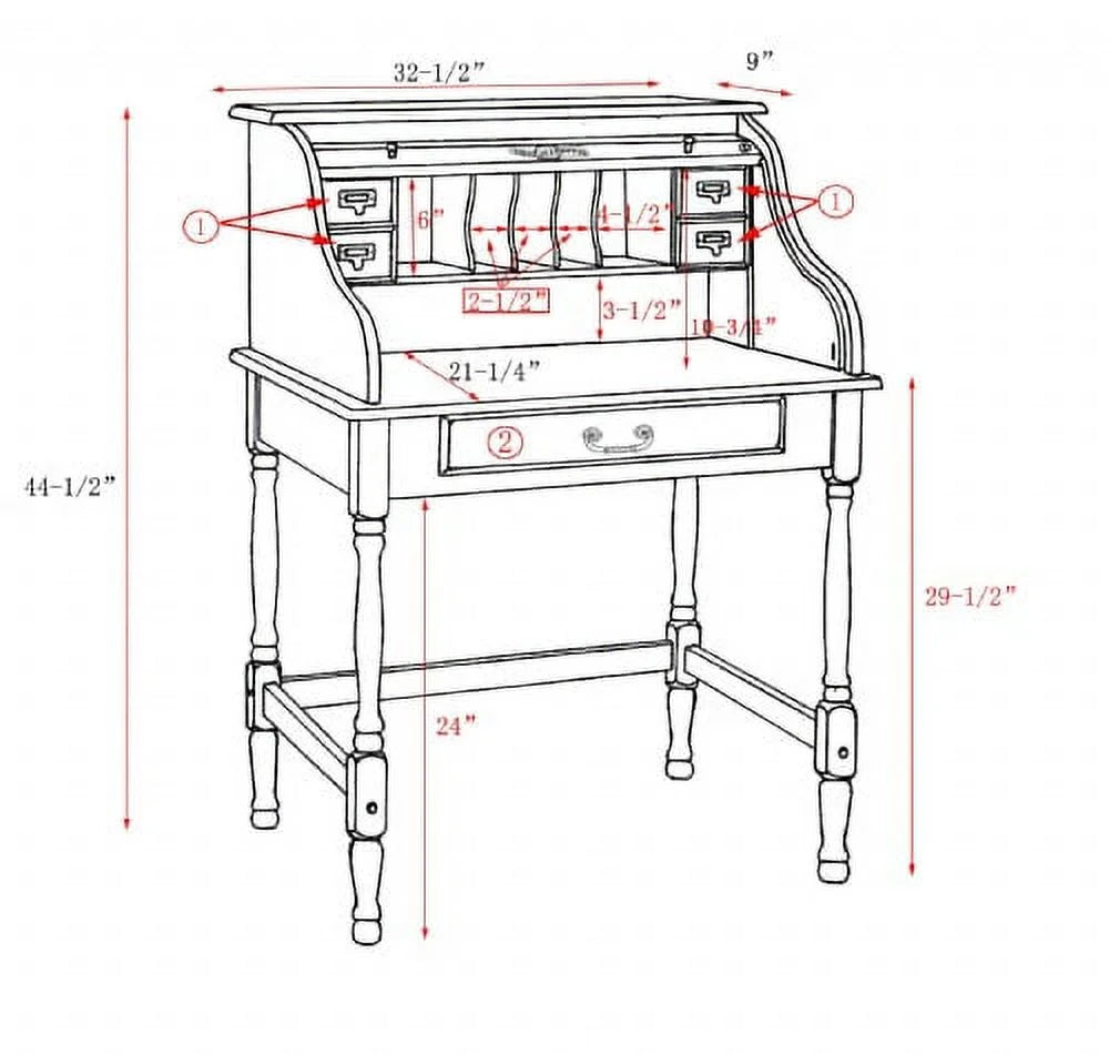 32" Mini Roll Top Desk with USB Power Outlet D643576