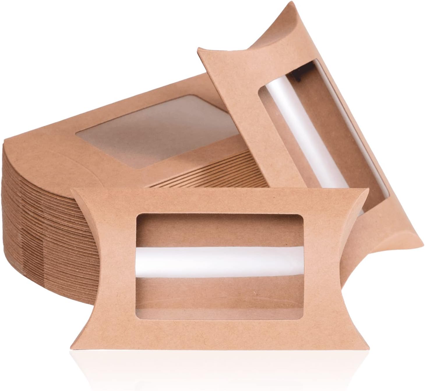 40-Pack Kraft Pillow Gift Boxes with Windows, 5 x 3 x 1.2 inches I395075