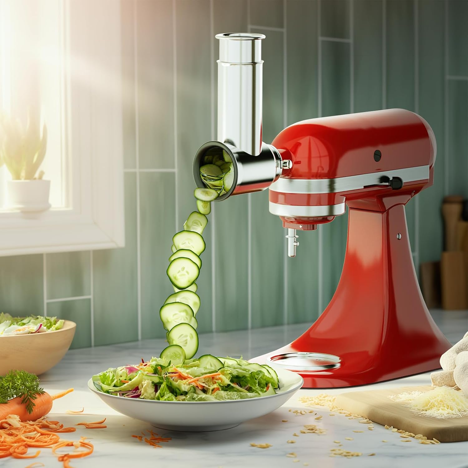 Stainless Steel Slicer Shredder Attachment for KitchenAid Stand Mixer with 4 Blades U4276