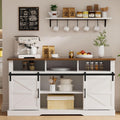 White 58" Coffee Bar Cabinet with Sliding Barn Door and Adjustable Shelf H144