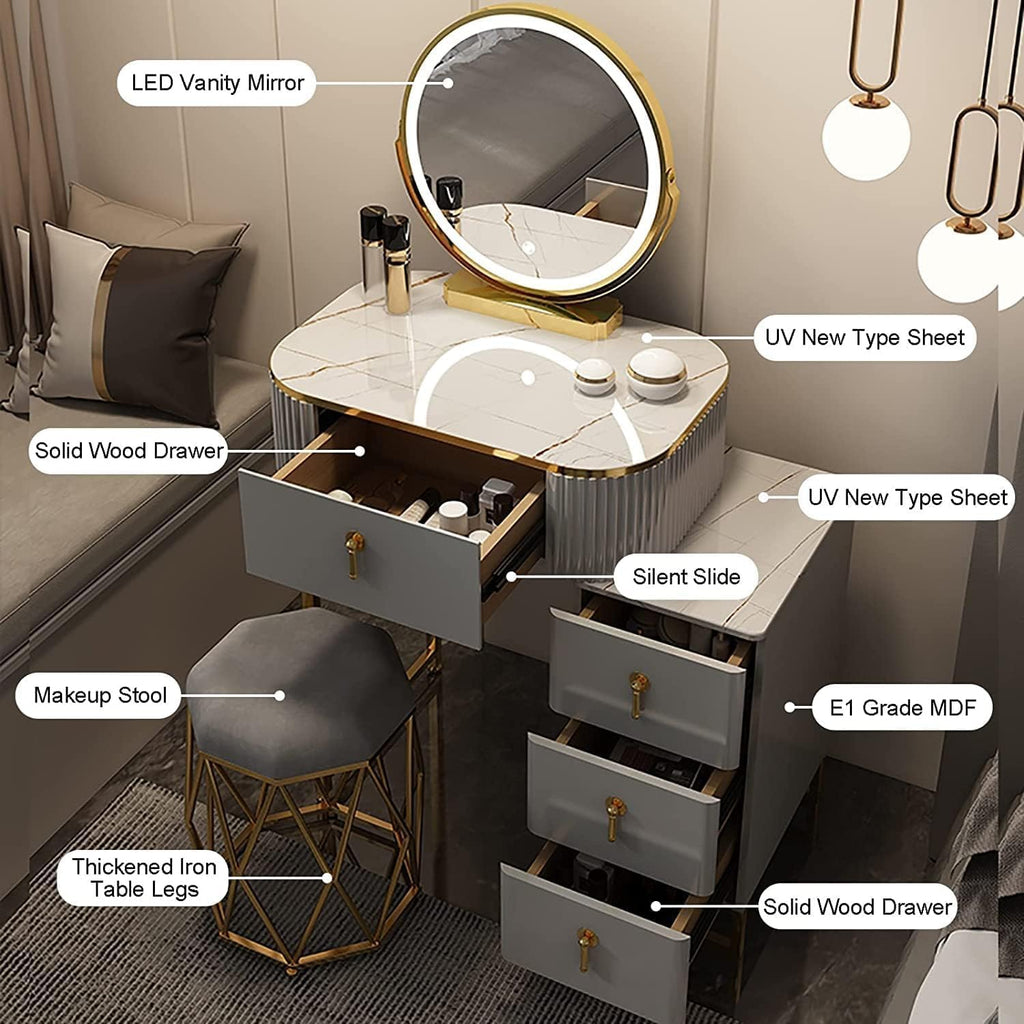 Slate Tabletop Vanity Desk with Lighted Mirror O885529