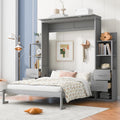 Queen Size Murphy Bed with Double Drawers and Open Storage Shelves, Grey A206