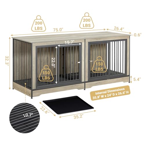 86" Stackable Dog Kennel Furniture with Removable Divider & 3 Doors, Rustic Brown C823307