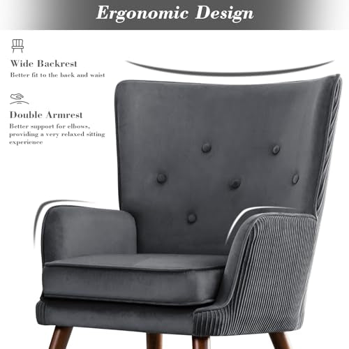 Blue Velvet Accent Chair with Solid Wood Legs H992979