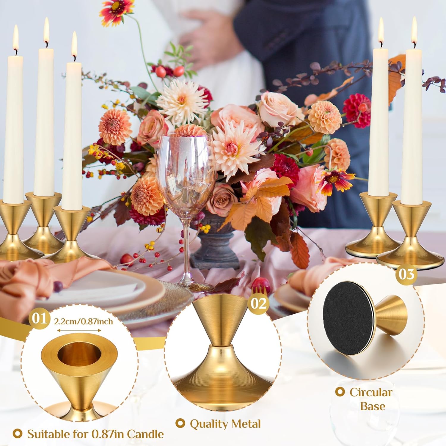 24 Pcs Gold Taper Candle Holders D874