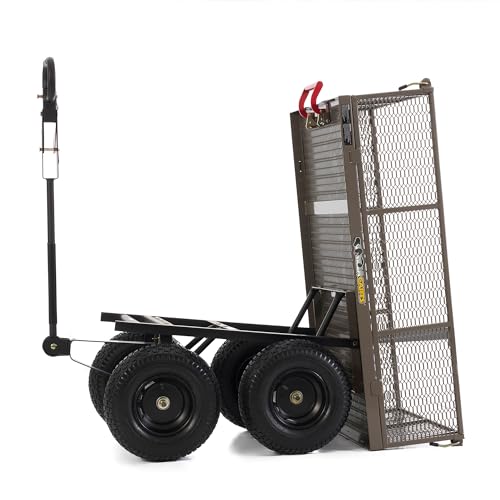 Gray Steel Utility Wagon with Removable Side Panels, 1200 lb Capacity, 39.45" x 22" Metal Mesh Bed V955