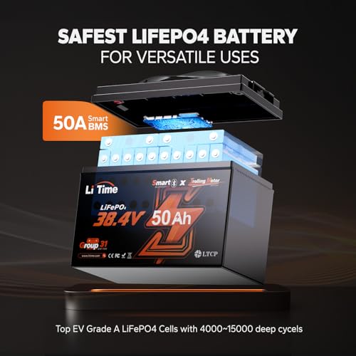 36V 50Ah LiFePO4 Battery with Bluetooth Low-Temp Protection 50A BMS Deep Cycle Group31 Lithium Iron Phosphate Battery E241527