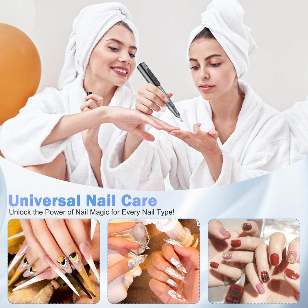 Cordless Electric Nail Drill 35000rpm with Drill Bits Set Gray N261597