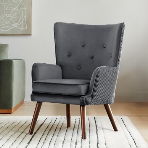 Blue Velvet Accent Chair with Solid Wood Legs H992979