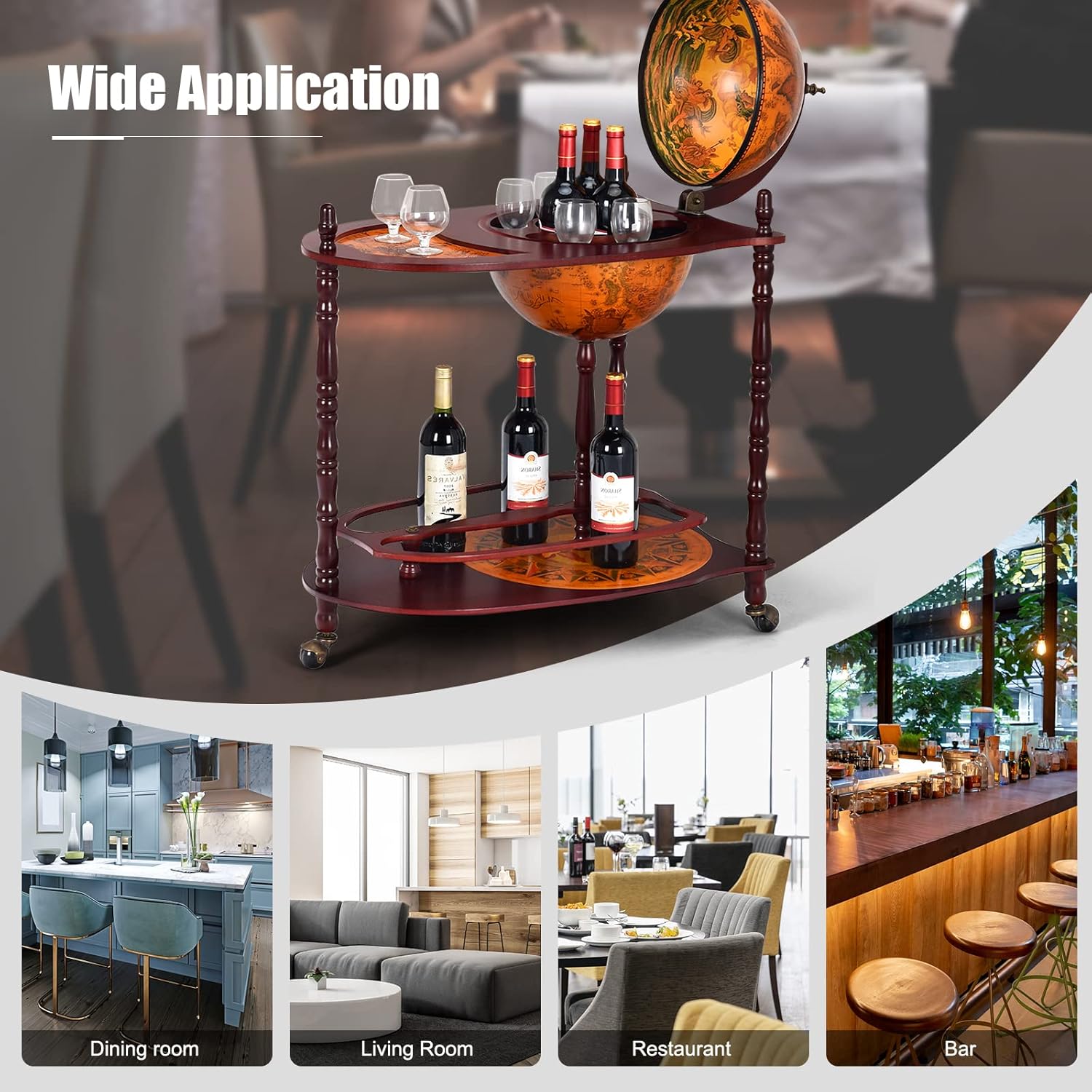Globe Bar with Wheels and Bottom Shelf G982947