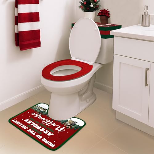 Set of 4 Toilet Seat Cover Sets with Toilet Lid Cover Toilet Seat Cover Rug Tank Cover W514324