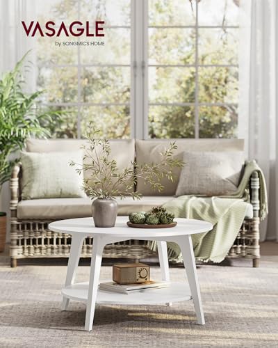 Round Coffee Table, 2 Tier, 31.5 x 17.7 Inches, Honey Brown H845