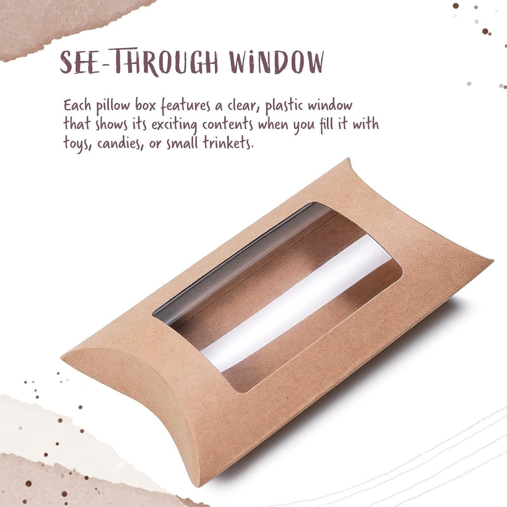 40-Pack Kraft Pillow Gift Boxes with Windows, 5 x 3 x 1.2 inches I395075