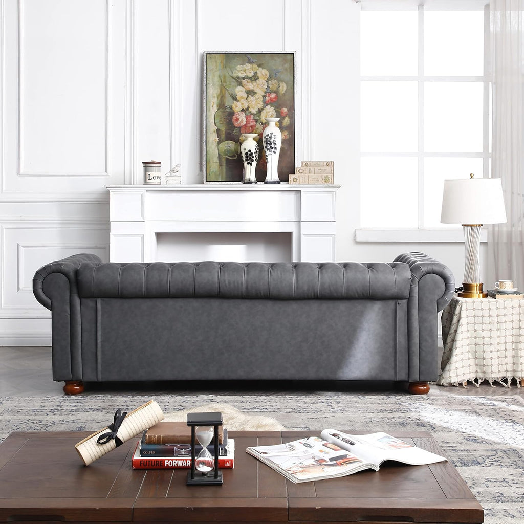 Dark Grey Faux Leather Chesterfield Sofa R3673