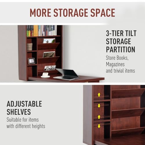 Mahogany Wall Mounted Desk with Storage Shelves G436