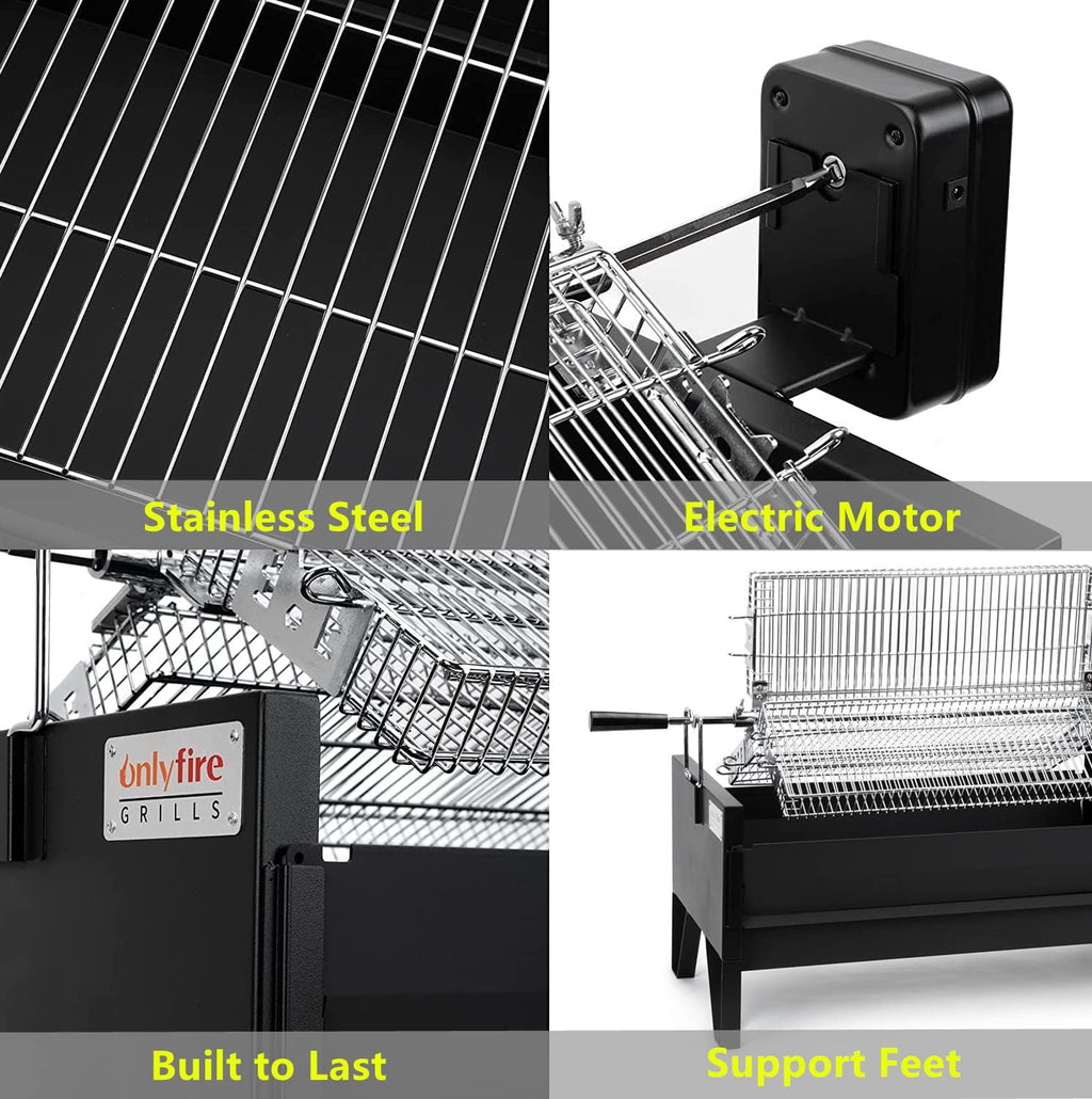 2 IN 1 Charcoal Grill Rotisserie Kit with 3 Stainless Steel Rotating Baskets and 24 In Grill Grate P712961