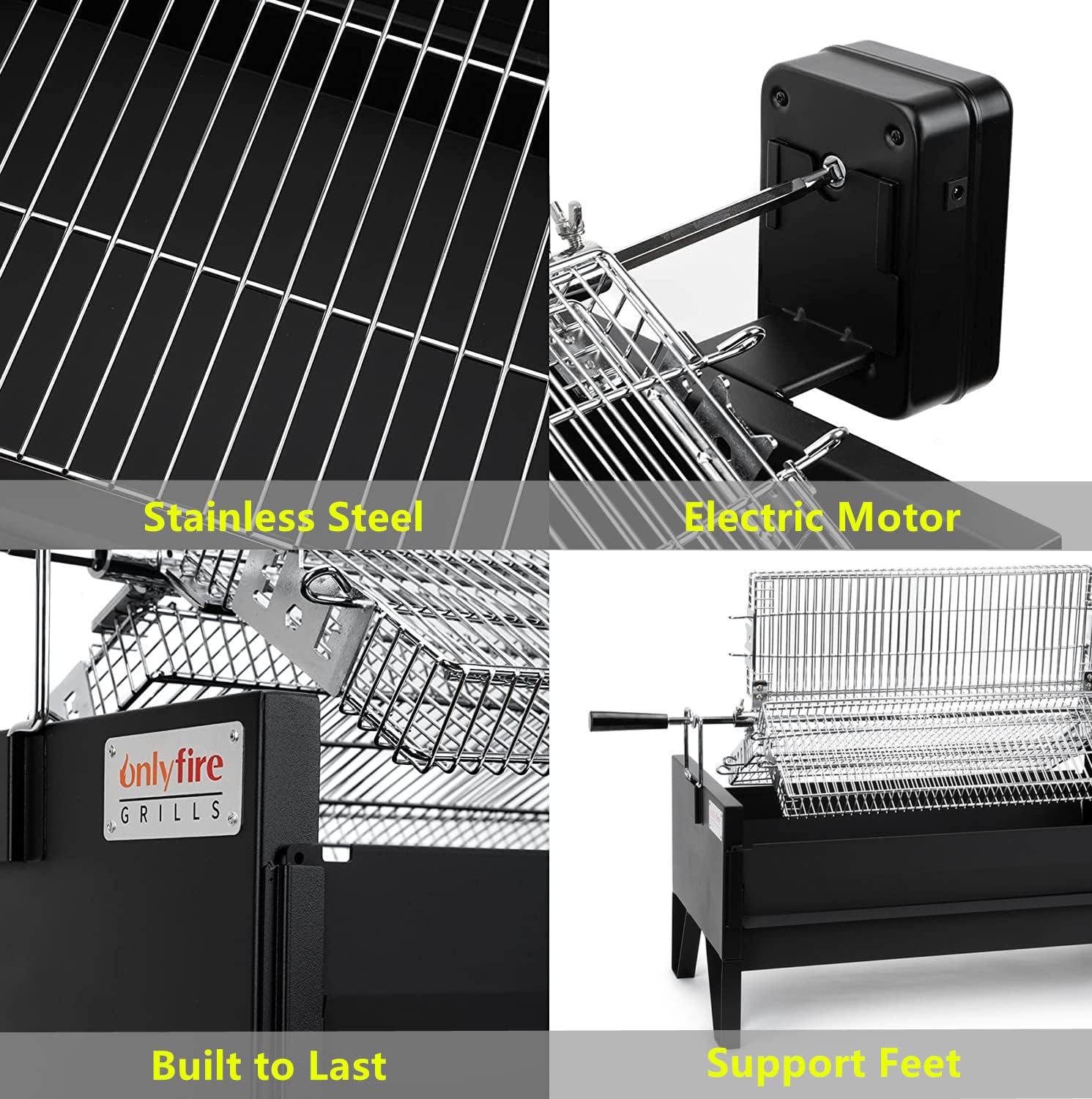 2 IN 1 Charcoal Grill Rotisserie Kit with 3 Stainless Steel Rotating Baskets and 24 In Grill Grate P712961
