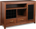 Solid Walnut Hardwood Bar Cabinet with Storage and Large Drawer P9046