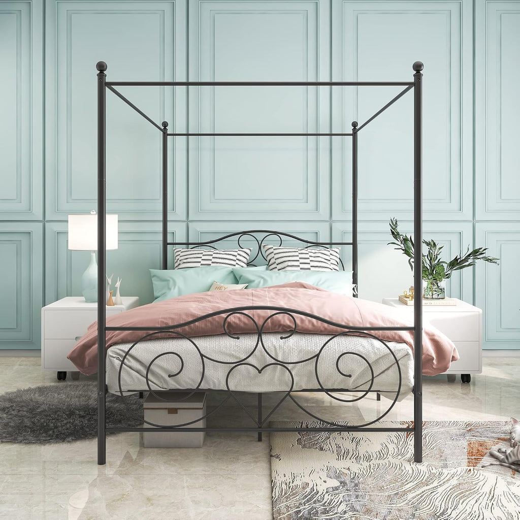 Black Metal Canopy Bed Frame Queen D851