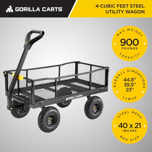 Black Steel Utility Wagon with Removable Side Panels, 4 Cu Ft, 900 lb Capacity B437413