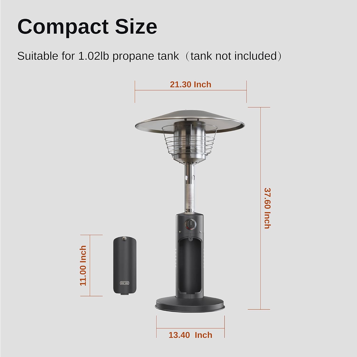 Patio Heater, 11000 BTU Tabletop Outdoor Propane Heater with Stainless Steel Burner, Black E2796