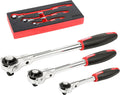 3-Piece 100-Tooth Swivel Head Ratchet Set with Comfort Grip TPR Handles and EVA Foam Storage Tray E71507