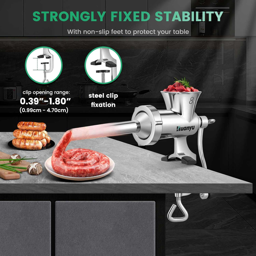 Manual Stainless Steel Compact Meat Mincer Sausage Stuffer Hand-Cranked Meat Grinding Machine M8 J805