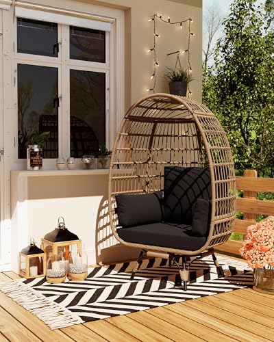 Oversize Grey Wicker Egg Chair with 4 Cushions and Ottoman U6627