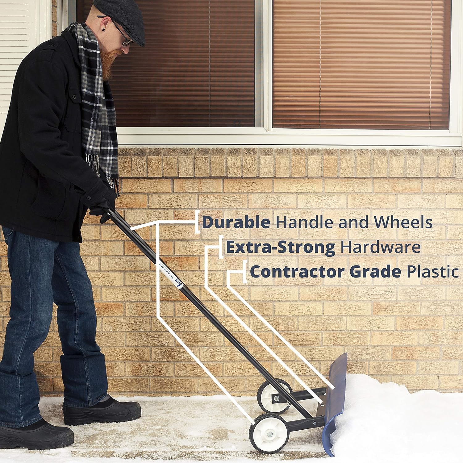 Blue Wheeled Snow Pusher Shovel L3957