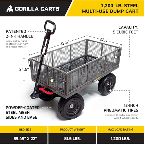 Gray Steel Utility Wagon with Removable Side Panels, 1200 lb Capacity, 39.45" x 22" Metal Mesh Bed V955