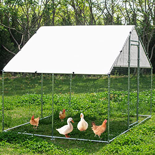 Large Metal Chicken Coop Walk-in Chicken Run with Waterproof Cover Anti-UV Spire Shaped Cage (13.1’L x 9.8’W x 6.5’H) I878