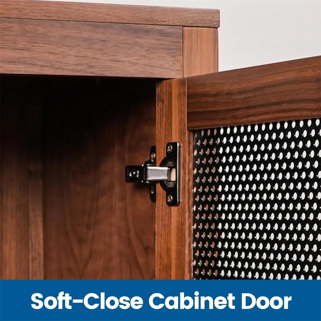 Solid Walnut Hardwood Bar Cabinet with Storage and Large Drawer P9046