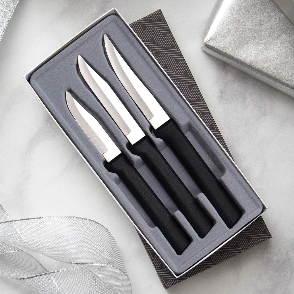 3 Pc Stainless Steel Paring Knife Set, 2.5", 3.25", Black Handle R2008