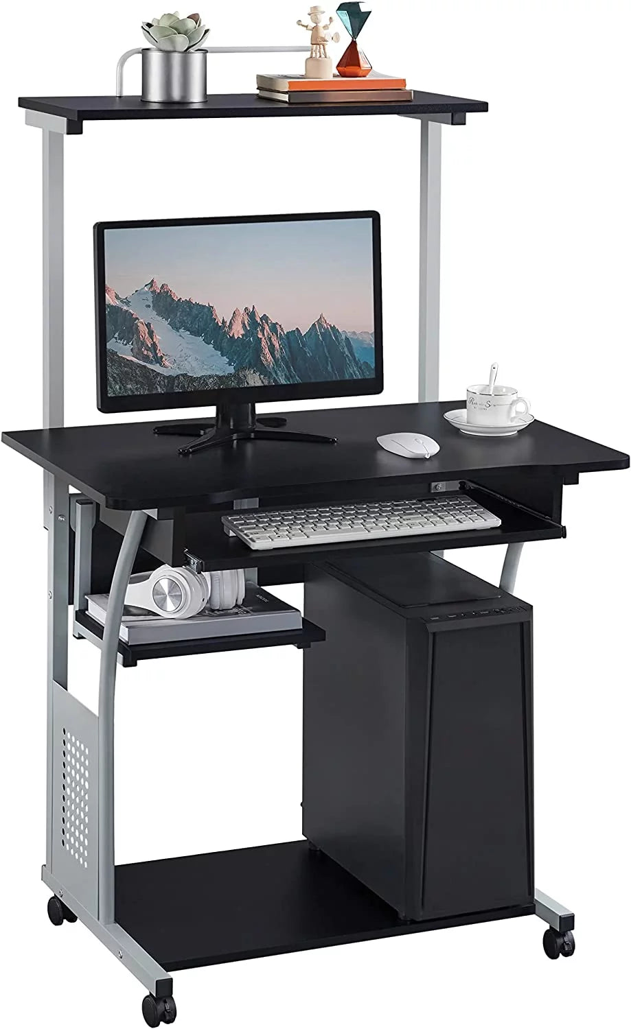 Black Computer Desk with Printer Shelf and Keyboard Tray T46522