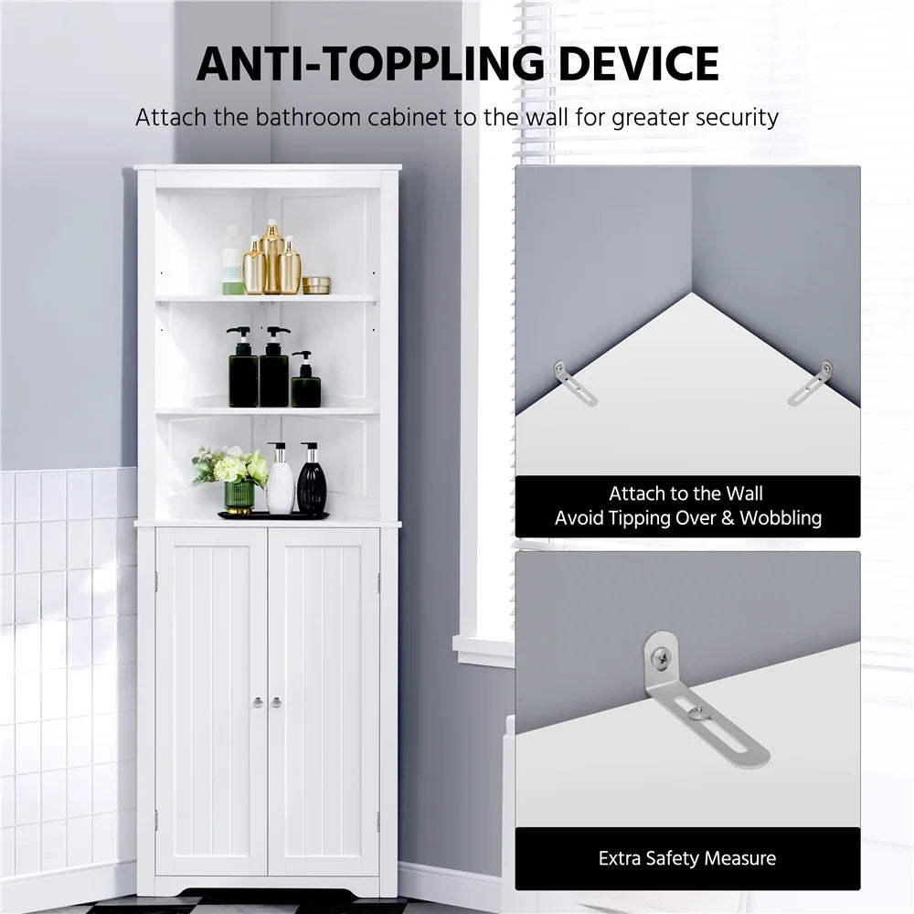White Wooden Corner Cabinet with Open Shelf A275