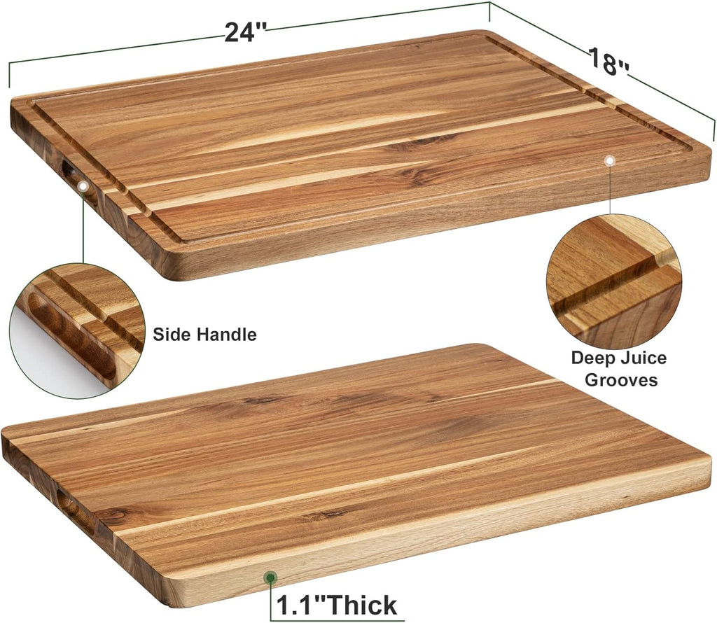 Acacia Wood Cutting Board 24x18 inch with Handle Juice Groove G67867