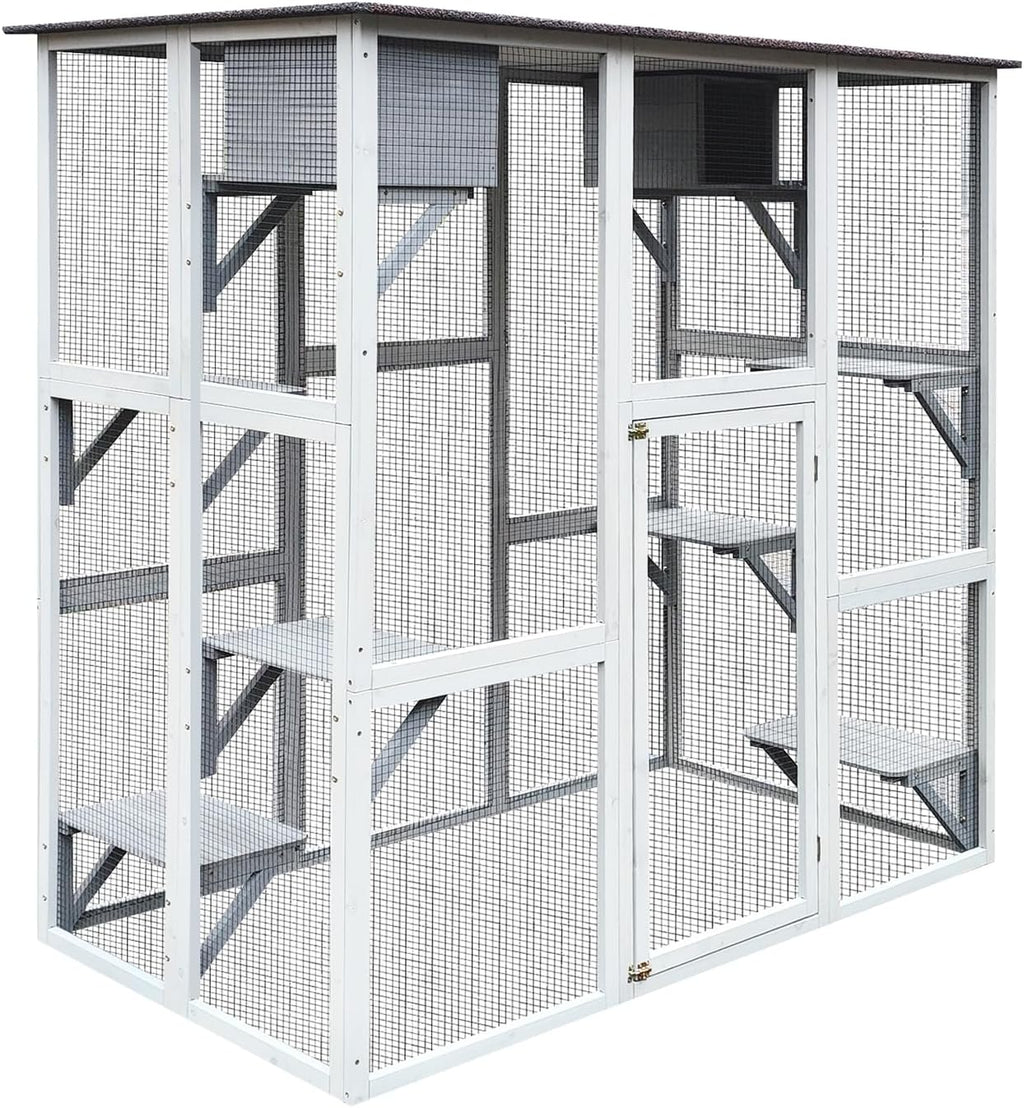 Gray 3-Tier Wooden Cat House with 4 Platforms and 2 Doors Y9166